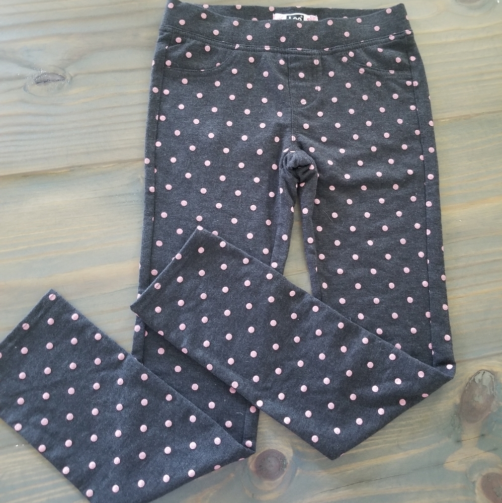 Lee Youth Size 8 Gray and Pink Polka Dot Leggings